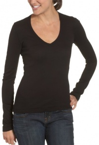 Splendid Womens 1X1 Long Sleeve V-Neck Top, Black, X-Large