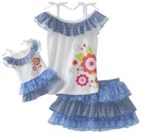 Dollie & Me Girls 2-6x Sweet Heart Rose Ruffle Top With Tiered Skooter And Matching Doll Garment, Light Blue, 4