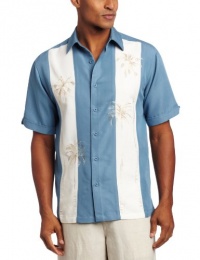 Cubavera Men's Short Sleeve Woven with Panel and Embroidered Palm Trees