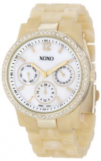 XOXO Women's XO5521 Plastic Horn Bracelet with Rhinestones on Gold Case Watch