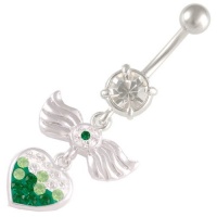 14 Gauge (1.6mm), 3/8 Inch (10mm) [ Heart with wings ] [Emerald ] Swarovski Crystal Ferido dangle belly dangling navel button ring dangly bar piercing ASFE - Pierced Jewellery Body Piercing Jewelry