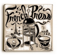 French Press 30x30 Limited-Edition Artistic Planked Wood Sign by Peter Horjus