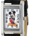 Disney Women's MCK835 Mickey Mouse Silver Rectangular Case Black Strap Watch