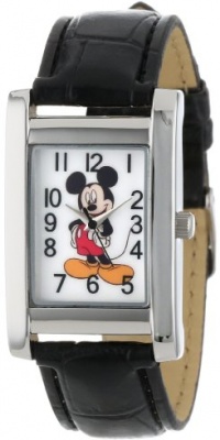 Disney Women's MCK835 Mickey Mouse Silver Rectangular Case Black Strap Watch