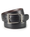 One belt, two looks: this leather belt reverses from textured black to smooth brown to easily coordinate with your clothes.