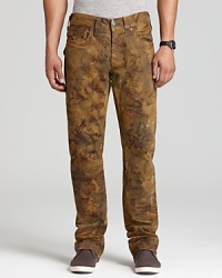 These striking jeans pattern themselves after classic military style camouflage pants and a brilliant watercolor painting for an artful take on the color trend. With a straight fit, they work for almost any man.