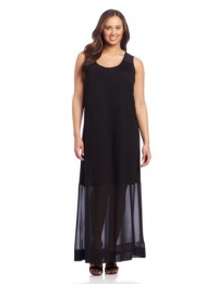 DKNYC Women's Plus-Size Sleeveless Dress With Chiffon Hem and Yoke, Black, 3X