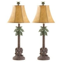 1 Pair 2 Monkey Palm Tree Table Lamp Lighting Light w/ Shade