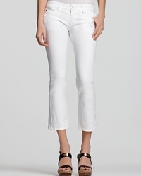 Strut your stuff in Hudson's cropped baby bootcut jeans. A shorter version of the classic style, the trend-right white style is fresh with a bright-hued silk blouse.