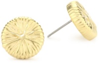 T Tahari Gold Textured Button Earrings