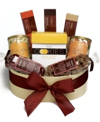 For the fashionable foodie on your list, Torn Ranch presents the Madison gift basket. This collection features chocolate-covered cherries, chocolate coffee caramels, lemon ginger shortbread, Turkish apricots, peanuts, one chocolate cappuccino bar, one chocolate orange bar and one dark chocolate bar, all in an oval shaker box for a finishing touch of great taste.