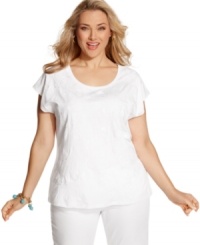 Get a fresh look for spring/summer with Charter Club's short sleeve plus size top, finished by an embroidered front.