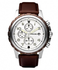 Fossil Men's FS4543 Brown Leather Strap Silver Analog Dial Chronograph Watch