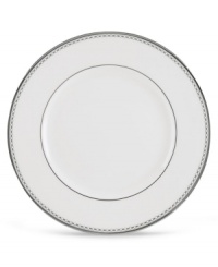 Combining elements both modern and vintage, the dinner plates from Lenox's understated Pearl Platinum collection are designed to mimic a strand of lustrous pearls. With imitation pearl accents and platinum rims on fine bone china.