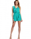 BCBGeneration Women's Flounce Romper, Aqua Green, Small