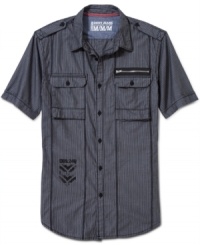 This short-sleeved shirt from DKNY Jeans is full of all the details to keep your summer look sharp.