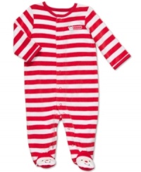 Dress them up to be the sweetest treat of the holiday season in this candy-cane striped My 1st Christmas footed coverall from Carter's.