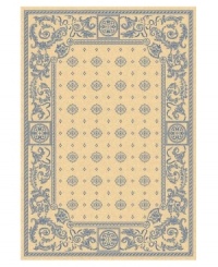 Borrowing from the beautiful tradition of courtyard styling in warm-weather locales, Safavieh's Courtyard collection has a distinctly Mediterranean feel. A special sisal weave allows for a superior clarity of detail, while enhanced polypropylene makes these rugs thankfully low-maintenance and durable. With a cornflower blue pattern, this cream-colored rug is chic, charming and classic all at once. (Clearance)