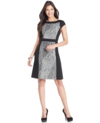 A brushstroke-inspired inset print adds modern character to Anne Klein's classic A-line dress. (Clearance)