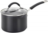 KitchenAid Aluminum Nonstick 2-Quart Covered Straining Saucepan with Two Pour Spouts, Black