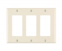 Leviton 80411-T 3-Gang Decora/GFCI Device Decora Wallplate, Standard Size, Thermoset, Device Mount, Light Almond