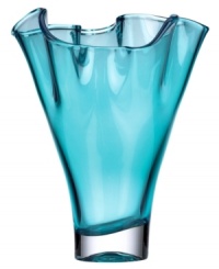 Stunning on its own, the Organics teal vase from Lenox makes an impact sans bouquet. Heavy crystal with a playful ruffled edge and vivid hue tops tables and shelves with artful elegance.