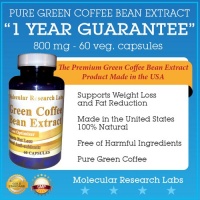 Green Coffee Bean Extract, 800 mg Per Serving, 60 Capsules Per Bottle (Contains Some Chlorogenic Acid). 100% Pure All Natural Weight Loss Formula. Full 30-Day Supply. Max Green Coffee Per Serving. 400 mg Per Capsule.