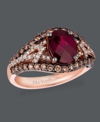 Spice up your accessory collection with rich, warm colors. Le Vian ring features a red-hot garnet center stone (1-3/4 ct. t.w.), crisscrossing rows of white diamond (1/4 ct. t.w.) and two outer rows of round-cut chocolate diamonds (5/8 ct. t.w.). Crafted in 14k rose gold. Size 7.