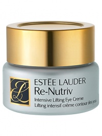 Re-Nutriv Intensive Lifting Eye Creme virtually lifts eye area, giving it a younger, brighter appearance. Special moisture magnets instantly attract and bind moisture - comforting, refreshing and plumping your skin. Reduces the appearance of lines and wrinkles around the eyes. Minimizes the look of dark circles and helps inhibit their reappearance. Extra-gentle, delicately emollient formula includes a rare anti-irritant to de-emphasize puffiness. 0.5 oz. 