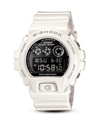 Make a bold statement with this bright white Mirror Metallic digital watch from G-Shock featuring EL backlight, flash alert, multi-function alarm, stopwatch, countdown timer and 12/24-hour formats.