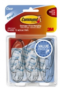 Command Medium Hooks, Clear, 6-Hook