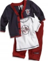 GUESS Kids Boys Newborn Three-Piece Cardigan, Tee and Pa, NAVY (6/9M)