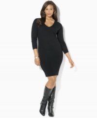 Lauren Ralph Lauren's classic plus size sweater dress is knit in ultra-soft merino wool for season-spanning style (Clearance)