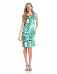 Jones New York Women's Printed Shift Dress, Turquoise Combo, 2