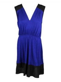 Aqua Womens Blue Colorblock Contrast Black Trim Insert V Neck Dress L