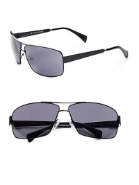 THE LOOKRectangular navigator style Metal framesBrow barSignature case includedTHE COLORBlack with grey lensesORIGINImportedPlease note: Actual lens is darker than shown.This item was originally available for purchase at Saks Fifth Avenue OFF 5TH stores. 