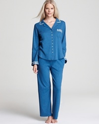 Curl up with breakfast in bed in Eileen West's cozy pajama set, featuring embroidered details.