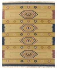 Reminiscent of ancient tribal designs, the Highlands rug creates a powerful accent, every time. Durable, flat-weave construction features a blend of wool and cotton, providing lasting strength in high-traffic rooms.