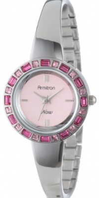 Armitron Women's 75/5130PKSV Pink Swarovski Crystal Accented Silver-Tone Bangle Watch