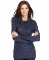 A marled knit and cowl neckline puts a cozy feel on this petite Debbie Morgan sweater.