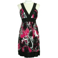 Fuchsia Black & White Empire Waist Knee Length Sun Dress