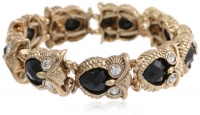 Anne Klein Arden Gold-Tone Jet Colored Owl Stretch Bracelet, 7.25