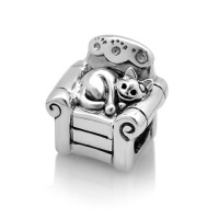 Chuvora Sterling Silver Cute Cat on Sofa Bead Charm Fits Pandora Bracelet