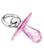 An adorable gift for new parents, the rose-colored pacifier figurine combines faceted Swarovski crystal with a ring of polished silvertone metal.