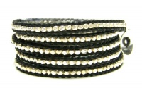 Chan Luu Multi Wrap Bracelet w/ Silver Nuggets on Black Leather BS-1333