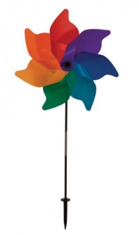 In the Breeze 18-Inch Rainbow Poly Petal Spinner on 30-Inch Pole with Ground Stake