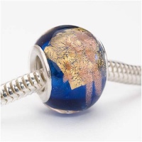 Murano Style Glass Silver & Gold Foil Lampwork Bead Fits Pandora Cobalt 13mm (1)