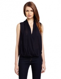 HALSTON HERITAGE Women's Sleeveless V-Neck Wrap Front Top, Navy, X-Small