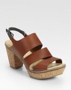 Burnished leather style with a cork heel and platform, backed by a contrasting pebbled leather slingback. Cork heel, 3 (75mm)Cork platform, 1 (25mm)Compares to a 2 heel (50mm)Leather upperLeather liningRubber solePadded insoleImported