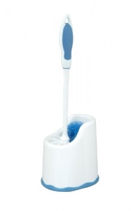 Superior Toilet Brush with Pan and Lip White and Blue Grip Handle